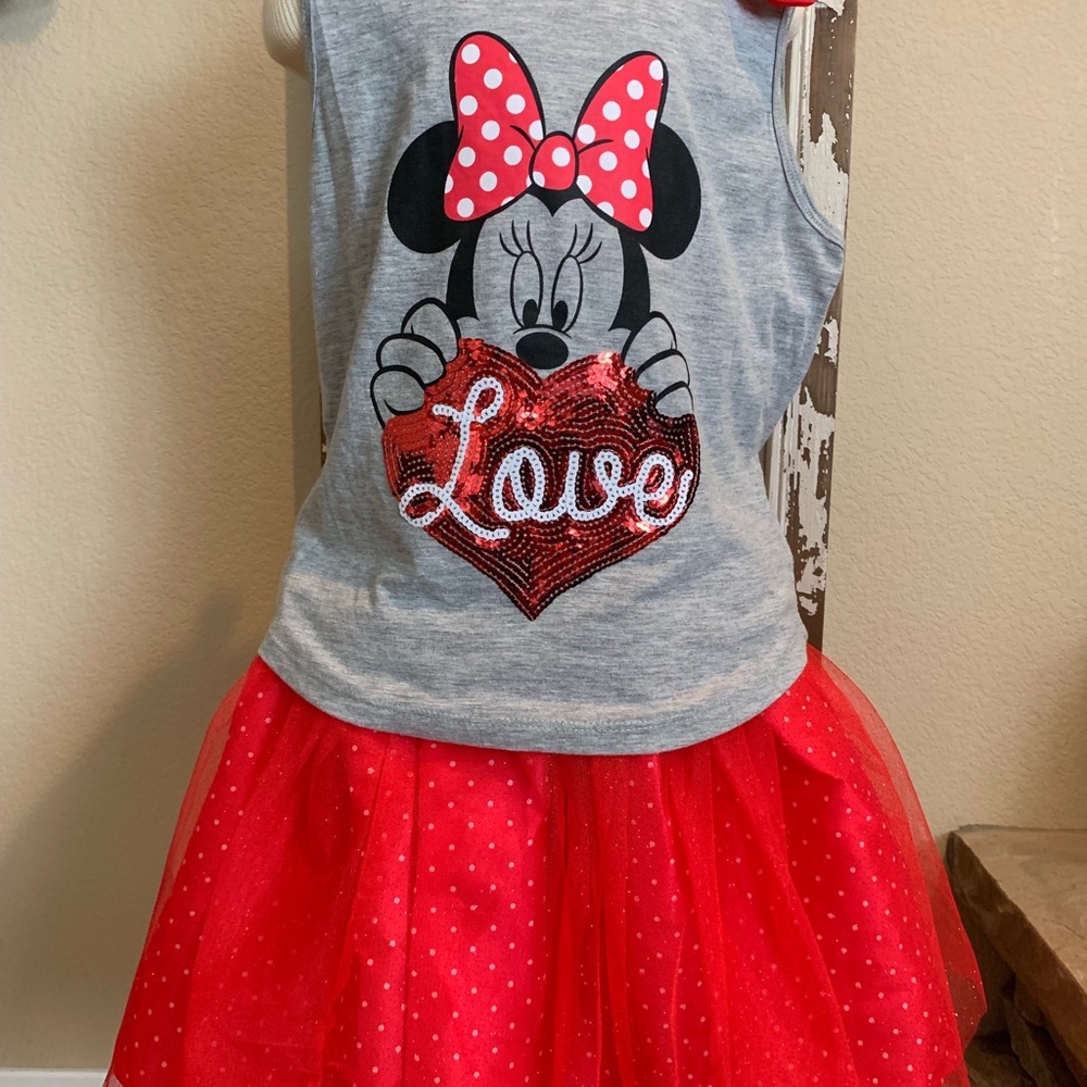 NWOT Girls Minnie Mouse Shirt & Skirt Lg